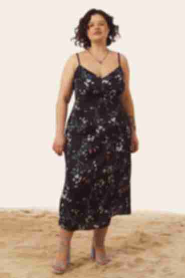 Сукня-комбінація міді штучний шовк принт на чорному великий розмір