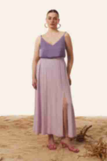Lilac midaxi skirt made of polished staple cotton plus size