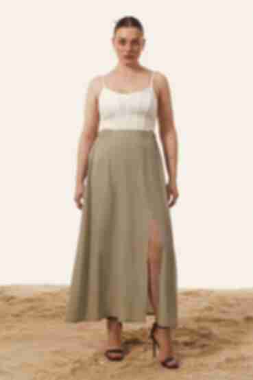 Sage midaxi skirt made of polished staple cotton plus size