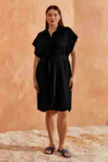 Платье-рубашка лен черное большой размер