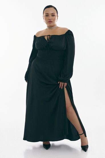 Black maxi dress made of artificial silk plus size