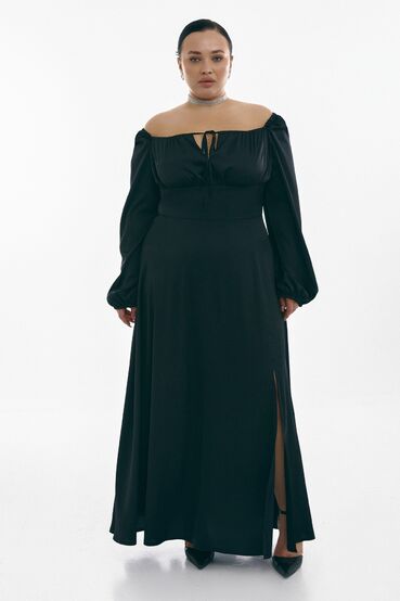 Black maxi dress made of artificial silk plus size #2