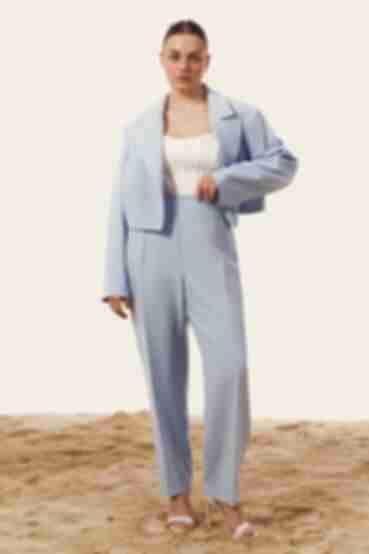 Light blue high-rise trousers made of suiting fabric plus size