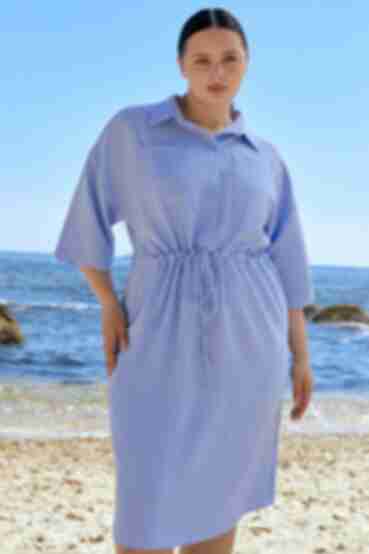 Платье-рубашка деми вискоза жатка голубое большой размер