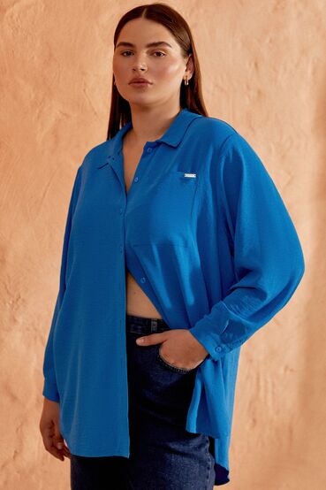 Blue blouse made of crushed viscose plus size #2