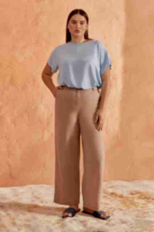 Latte straight linen pants plus size