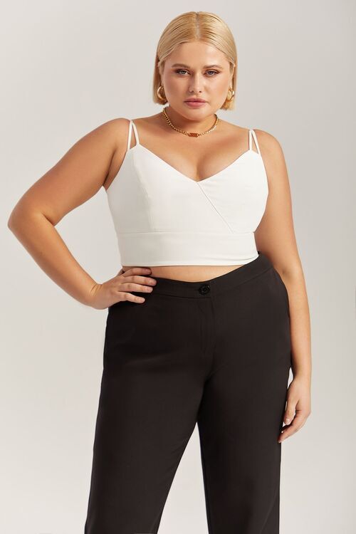 Milky suiting fabric crop top plus size