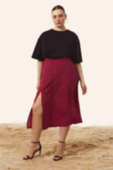 Fuchsia midi printed skirt with slit plus size