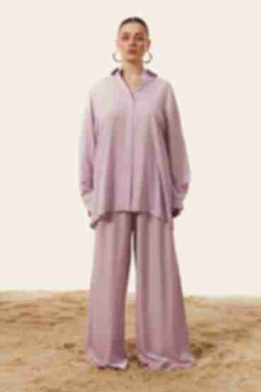 Lilac suit with shirt and trousers made of polished staple cotton plus size