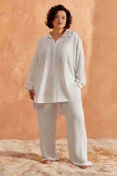 Milky suit with blouse and palazzo trousers plus size