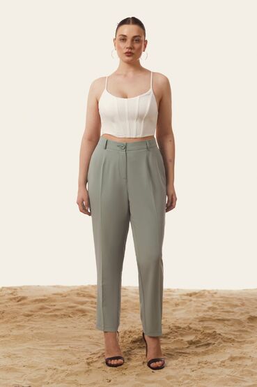 Sage tapered trousers made of suiting fabric plus size