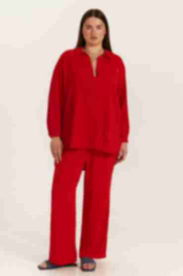 Костюм блуза і брюки палацо віскоза жатка червоний великий розмір