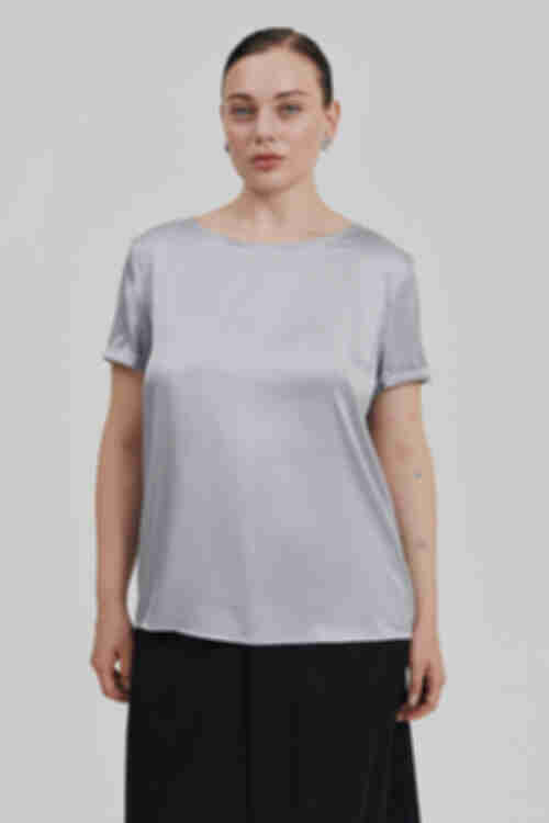 T-shirt artificial silk silver plus size