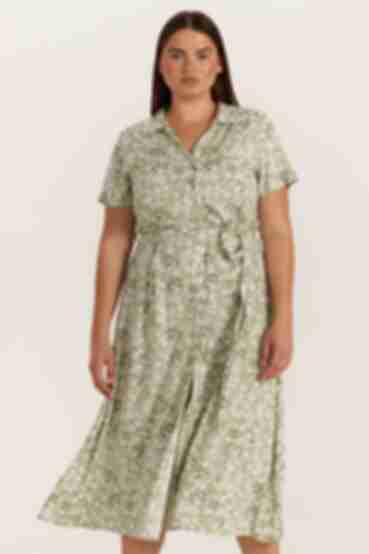 Сукня-сорочка міді штапель квіти на шалфей великий розмір