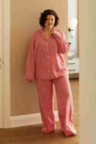 Pajama set shirt and pants staple red stripes on milk color plus size