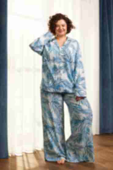Pajama set shirt and pants staple blue stripes on milky plus size