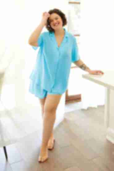 Short sleeve shirt and shorts staple turquoise pajama set plus size