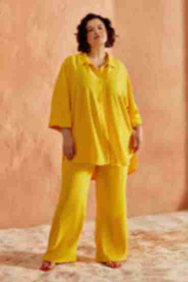 Костюм палаццо блуза и брюки вискоза жатка ярко-желтый большой размер