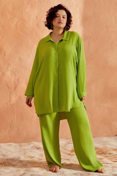 Lime palazzo trousers made of crushed viscose plus size