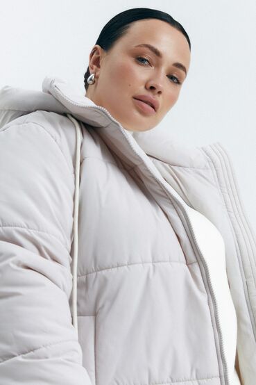 Short jacket with a hood made of crema raincoat fabric plus size #2