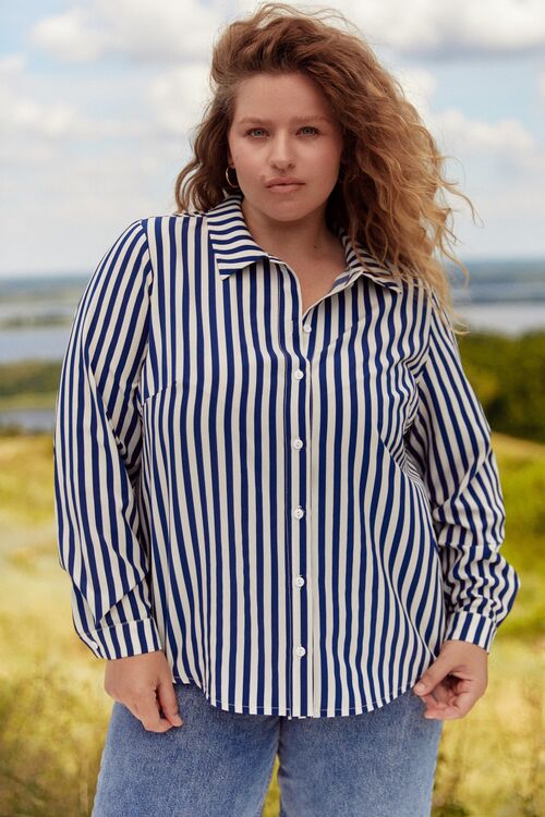 Soft blue striped shirt on milk plus size