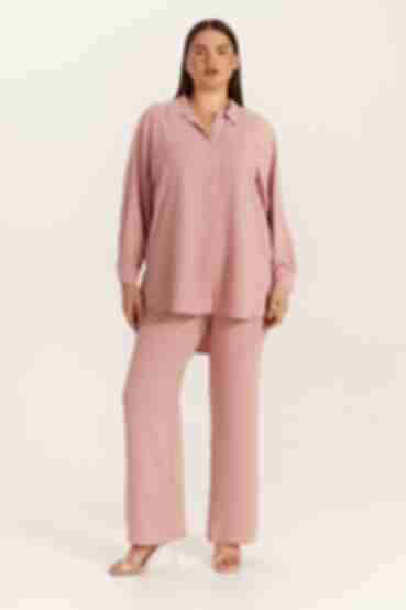 Suit blouse and palazzo trousers viscose harvester pink plus size