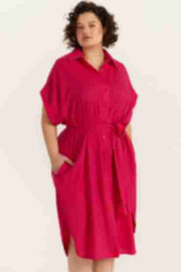 Сукня-сорочка льон фуксія великий розмір