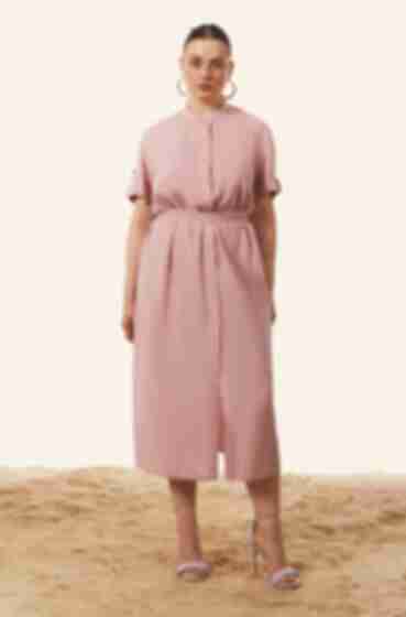 Сукня-сорочка міді зі стійкою штапель фрезова великий розмір