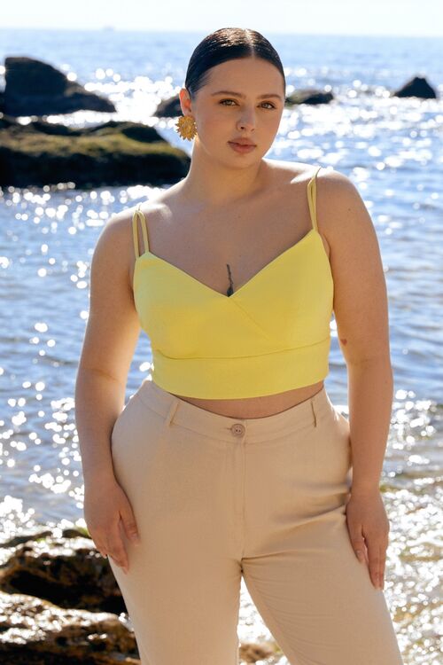 Cropped top suit fabric lemon plus size