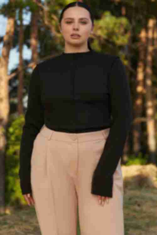 Long sleeve knit ribbed black plus size