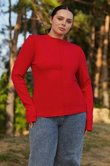 Long sleeve knit ribbed red plus size