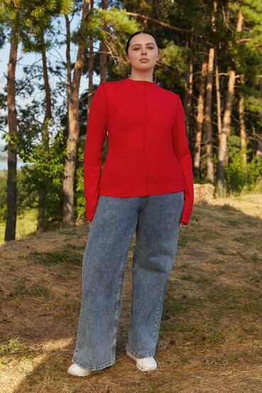 Long sleeve knit ribbed red plus size #2