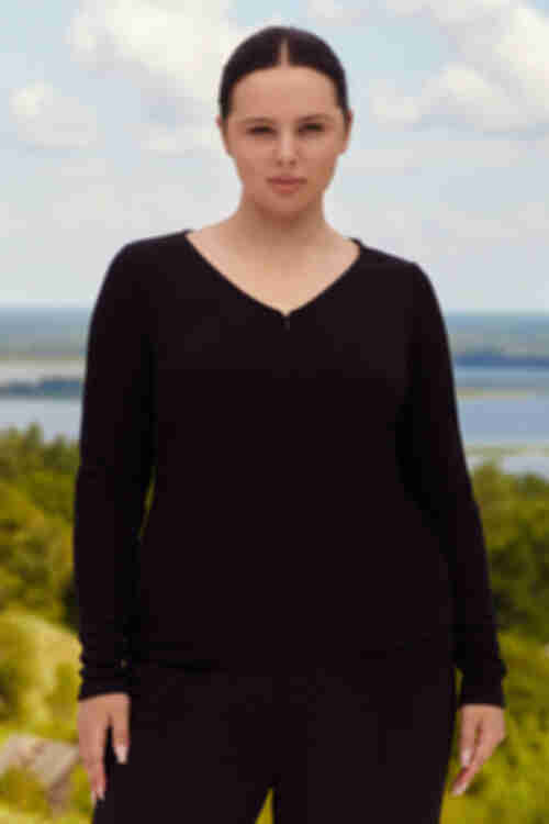 Long sleeve with zipper knit ribbing black plus size