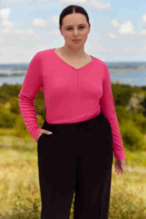 Longsleeve with zipper jersey fuchsia scar plus size