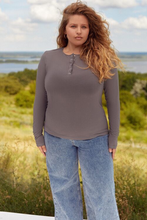 Longsleeve with buttons knitwear graphite plus size