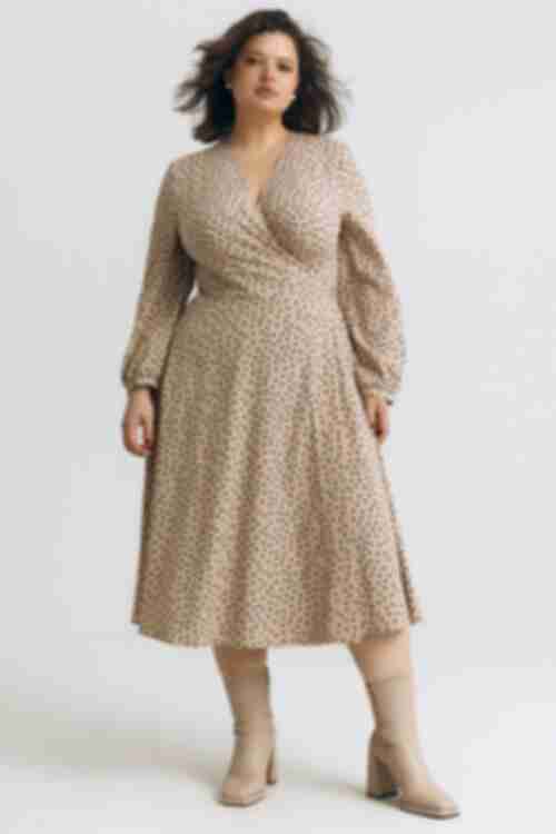 Demi soft demi dress navy blue polka dots on beige plus size