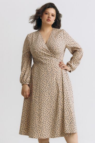 Demi soft demi dress navy blue polka dots on beige plus size #2