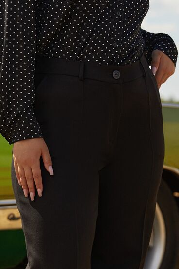 Pants with a belt and slits black suit fabric plus size #2