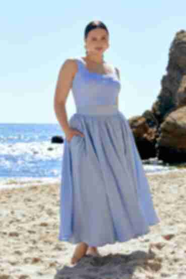 Blue eco-linen skirt plus size