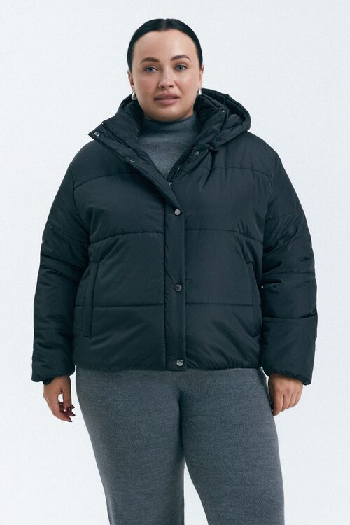 Jacket cropped with a stand up raincoat fabric black plus size