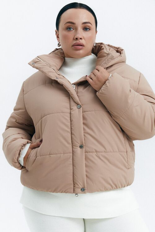 Jacket cropped with a stand up raincoat fabric beige plus size