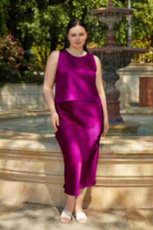 Midi satin fuchsia skirt plus size