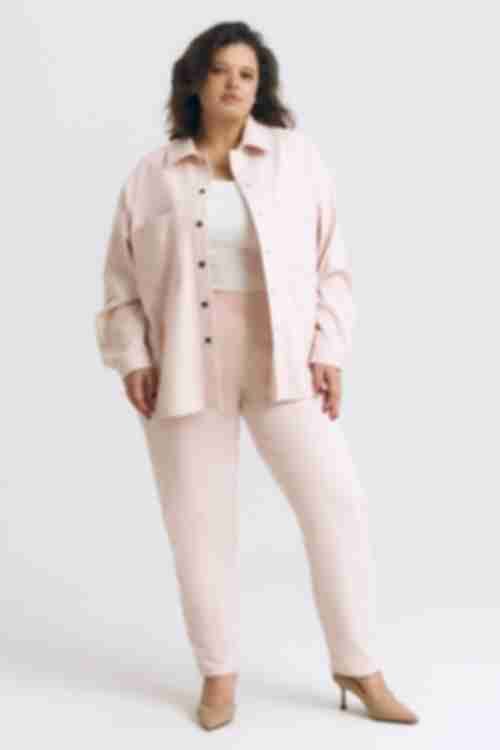 Suit shirt and trousers slim fit herringbone pink knitwear on milk plus size