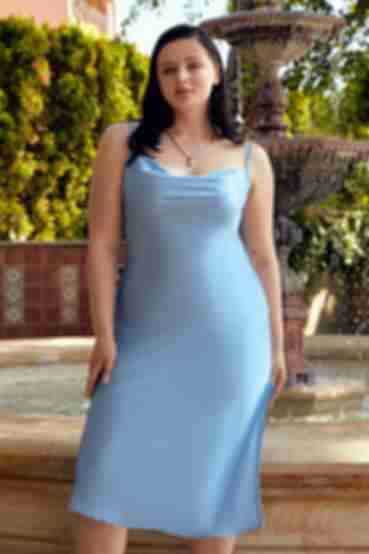 Платье-комбинация миди с разрезом искусственный шелк голубое