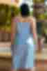 Платье-комбинация миди с разрезом искусственный шелк голубое большой размер