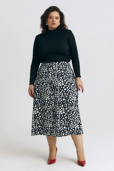 Skirt demi trapeze coft white spots on black plus size