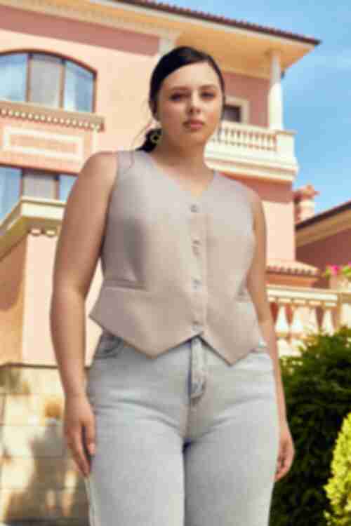 Vest linen gray plus size