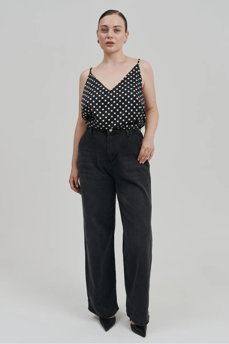 Strapless tank top faux silk milk peas on black #2