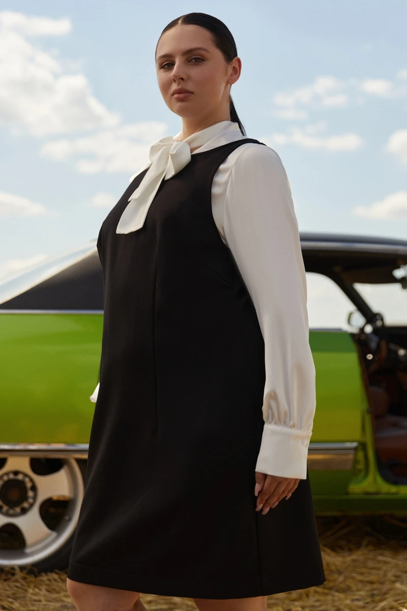 Сарафан мини костюмная ткань черный большой размер