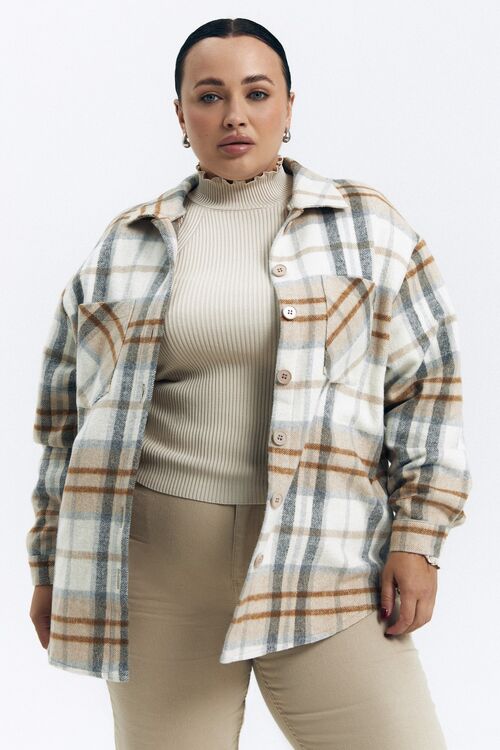 Oversized shirt gray check on milk plus size